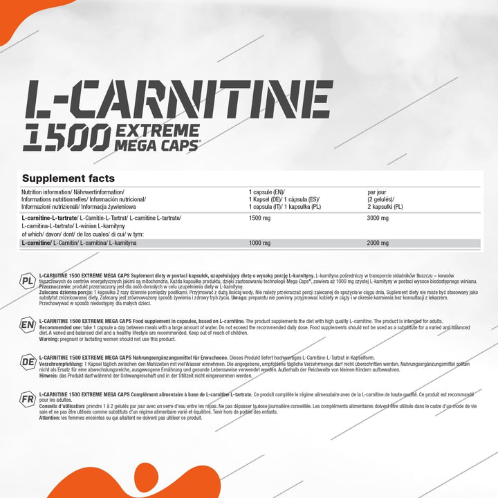 Olimp L-Carnitine 1500 Extreme Mega Capsules - Pack of 120 Capsules