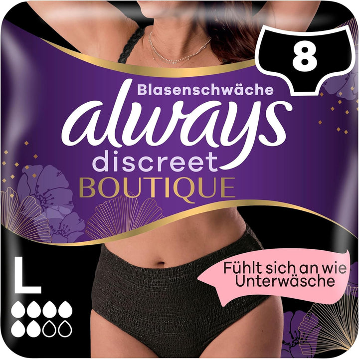 Boutique Incontinence Pants Women, Medium Size, Black, 18 High Absorbency plus Pants (9 X 2 Packs), Odour Neutraliser, Softness and Protection, for Sensitive Bladder
