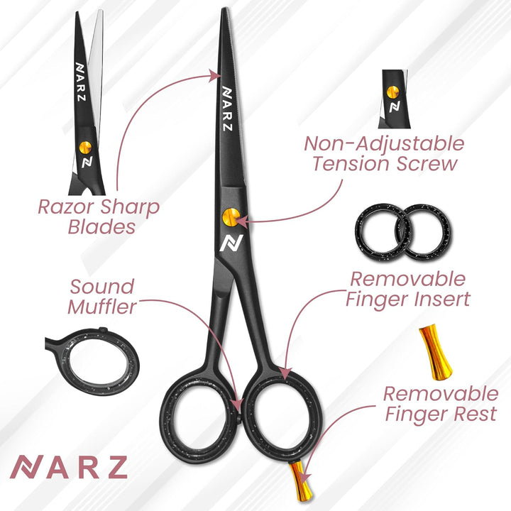 Professional Hairdressing Scissors for Barbers & Hairdressers 6" Stainless Steel Hair Cutting Scissors for Men & Women (Black)