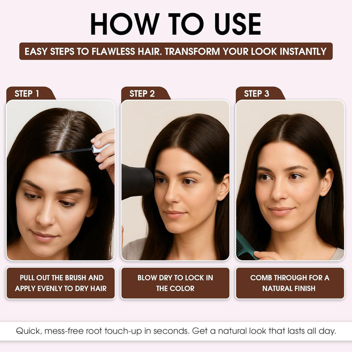 Grey Hair Root Cover up Mascara | Instant Dark Brown Touch up Wand for Men & Women, Quick Concealer Brush to Hide Grey Roots, Easy Temporary Hair Colour Solution (Dark Brown)