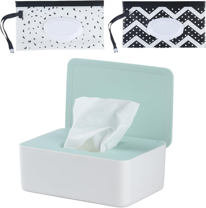 Wet Wipes Storage Box, Wet Wipes Box, Wipes Dispenser Holder Case Boxes, Toilet Tissue Paper Napkin Container Box with Lid for Home Office Desk - Green (Green)