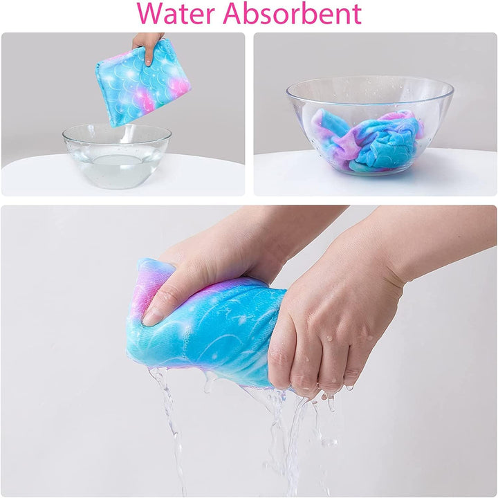 2 Pack Microfibre Hair Towels - Quick Drying & Ultra Absorbent, with Button. Designed for Wet Hair Wraps, Women'S & Girls' (Mermaid)