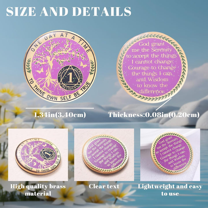 One Year Sobriety Coin AA Chips and Medallions Sobriety Coin for Women Tree of Life Recovery Coins Anniversary Token Sobriety Gifts Alcoholics Anonymous Gift - to Thine Own Self Be True