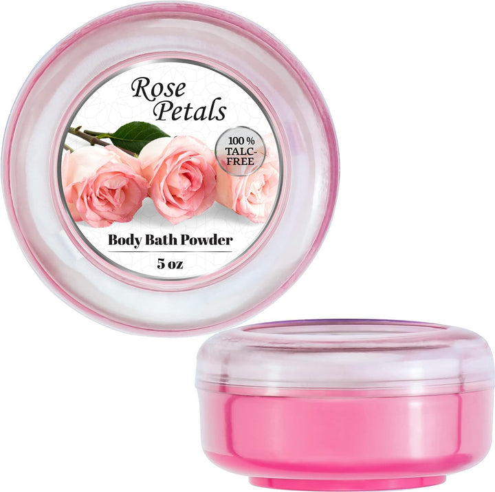 1 Pack Body Powder for Women with Puff, 100% Talc-Free, Elegant Rose Petals Scented Dust, after Bath for Soft Skin, Extra Large,(5Oz)