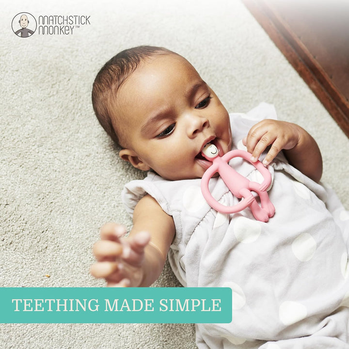 , Original Teether & Gel Applicator, Antimicrobial Silicone Teething Toys for Baby, Easy to Grip, BPA Free, 3 Months Old+, 10.5 Cm, Dusty Pink Monkey