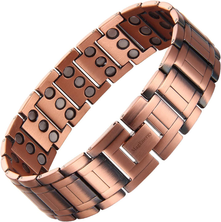 99.9% Copper Magnetic Bracelet for Men, 3X Magnetic Bracelets Men with Ultra Strength Magnets, Adjustable Wristband with Link Removal Tool & Jewelry Gift Box(Copper)