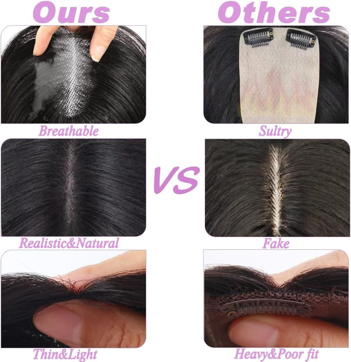 Hair Toppers with Thinninghair 100% Real Human Hair Topper for Women 10Inch Medium Brown Mix Blonde with Dark Brown Root Toppers 120% Density Top Toppee for Thinninghair4T427