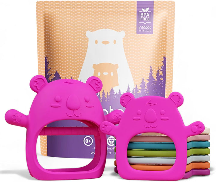 ® Teething Toys for Baby Gifts – Chipmunk Silicone Mitten Teether, Soothing Glove for Infants, Baby Toys 0-6 Months, Soft Chewable Teether Toy to Prevent Finger Sucking, CM Blue