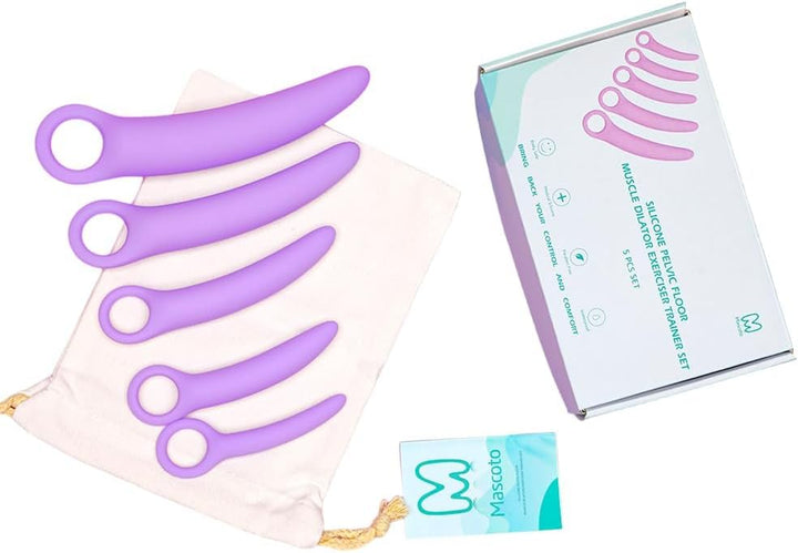 Pelvic Floor Trainer Set by Moscoto®, 5-Piece Set for Beginners to Advanced, Soft Silicone Muscle Dilators, Complete with Cotton Travel Pouch