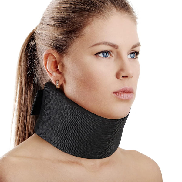 Soft Foam Neck Brace Universal Cervical Collar, Adjustable Neck Support Brace for Sleeping - Relieves Neck Pain and Spine Pressure, Neck Collar after Whiplash or Injury (Black, 2.5" Depth Collar, L)