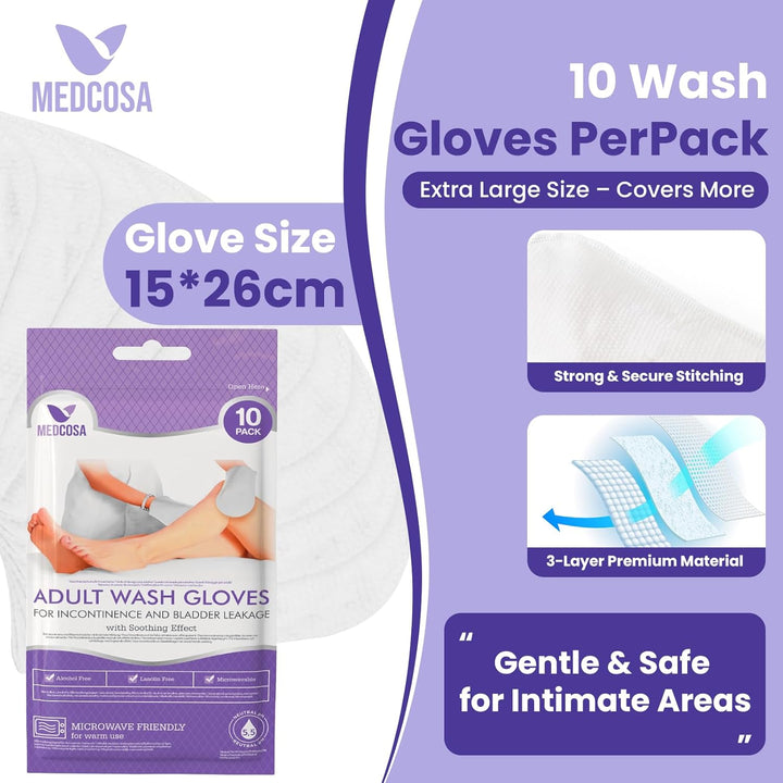 Adult Body Wipes - Wet Wipes for Adults - Intimate Disposable Shower Body Wipe Shaped like a Glove - Unscented Premoistened - Bed Bath Wet Wipe - Pack of 10 Wash Cloths