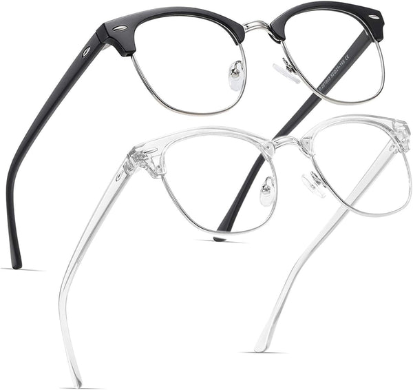 2 Pack Blue Light Blocking Glasses, anti Blue Light Gaming Glasses, Retro Fashion Frame Non-Prescription Lens, anti Fatigue Headache Computer Screen Glasses for Women and Men,Unisex round Glasses