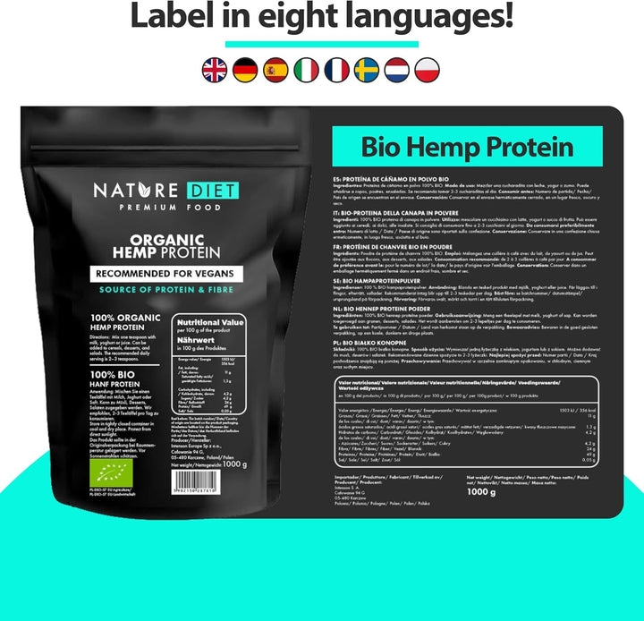 - Organic Hemp Protein 1000G , Vegan , Protein Powder , Plant-Based