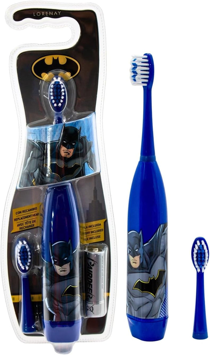 Batman Battery Powered Toothbrush for Kids – Soft & Zig-Zag Bristles for Superior Cleaning, Gentle on Teeth & Gums, Easy-Grip Handle, Includes Replacement Head & Battery, Ages 3+