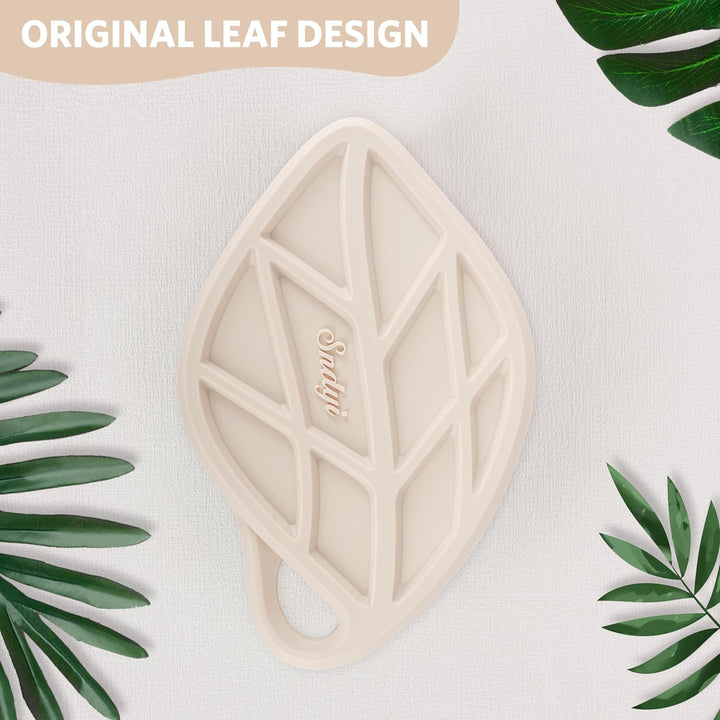 Silicone Body Scrubber, Gentle Exfoliating Shower Scrubber for Sensitive Skin, Leaf Shaped Silicone Loofah Body Brush with Lathering Bristles, Oatmeal