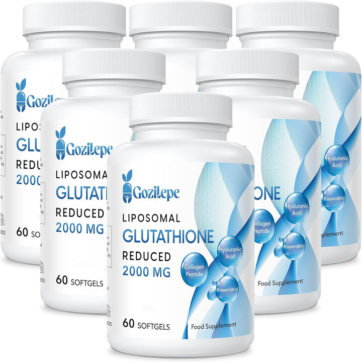 Liposomal Glutathione Reduced 2000Mg per Serving | Glutathione Supplement with Hyaluronic Acid + Collagen Peptide + Resveratrol | 10X Better Absorption (60 Count (Pack of 1))