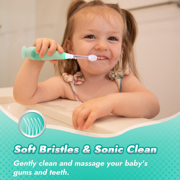 (4 Pack Baby Sonic Electric Toothbrush, Toddler Toothbrush for Ages 1-3 Years with Cute Dino Cover and Smart LED Timer, 4 Brush Heads (Jo)