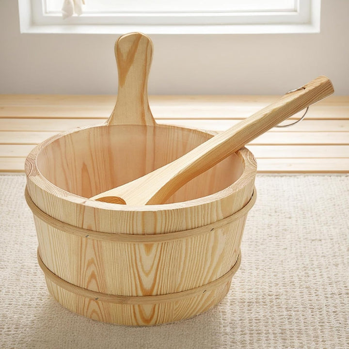 Sauna Water Bucket and Ladle | Sauna Spa Accessory,Wooden Leakproof Shower Supplies 4L Capacity Bath Tools for Garden Hotel Outdoor Backyard House Steam Bathing Apartment Home