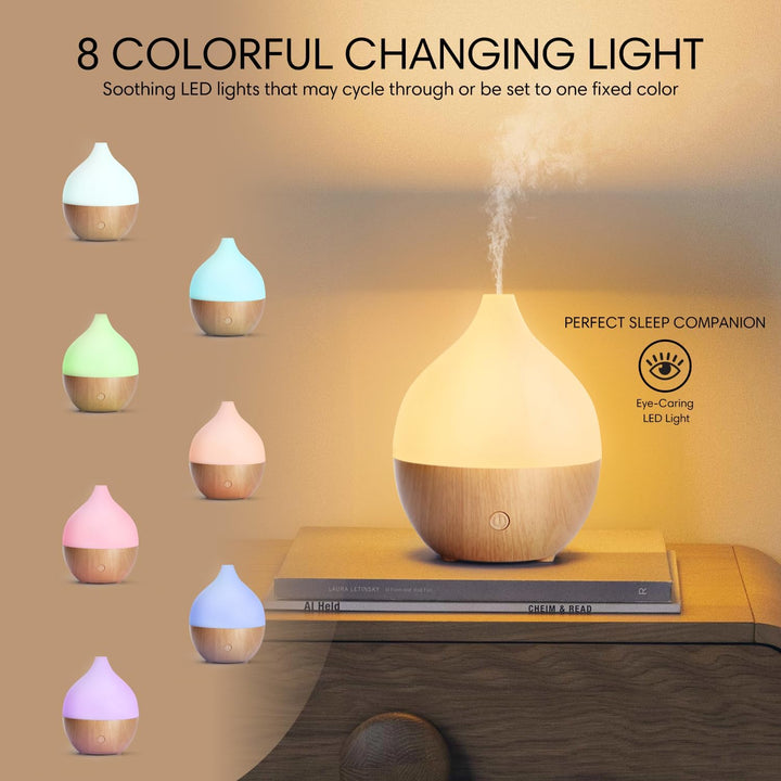 Essential Oil Diffuser, 100Ml Small Aromatherapy Ultrasonic Cool Mist Humidifier with Warm White Lights, Auto Shut-Off Function, for Office Home