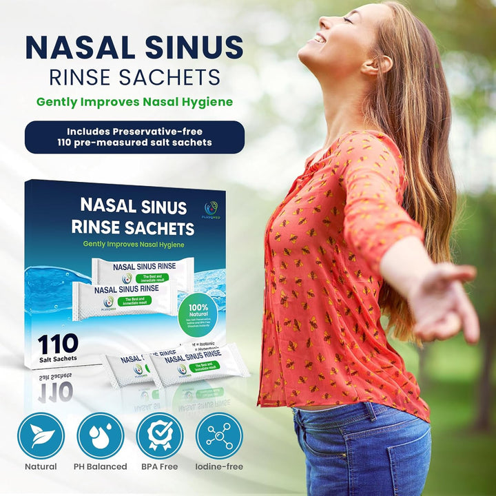 Sinus Rinse Sachets- Pre-Measured Packets for Neti Pot and Squeeze Bottle-100% Natural Sea Salt Istonic Formula,Drug-Free Nasal Irrigation,Sinus Congestion Relief-