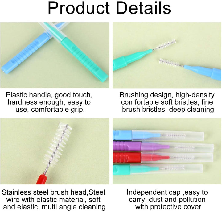 48 Pcs Interdental Brushes, Tooth Cleaning Tool for Cleaning Gaps between Teeth(6 Colors)