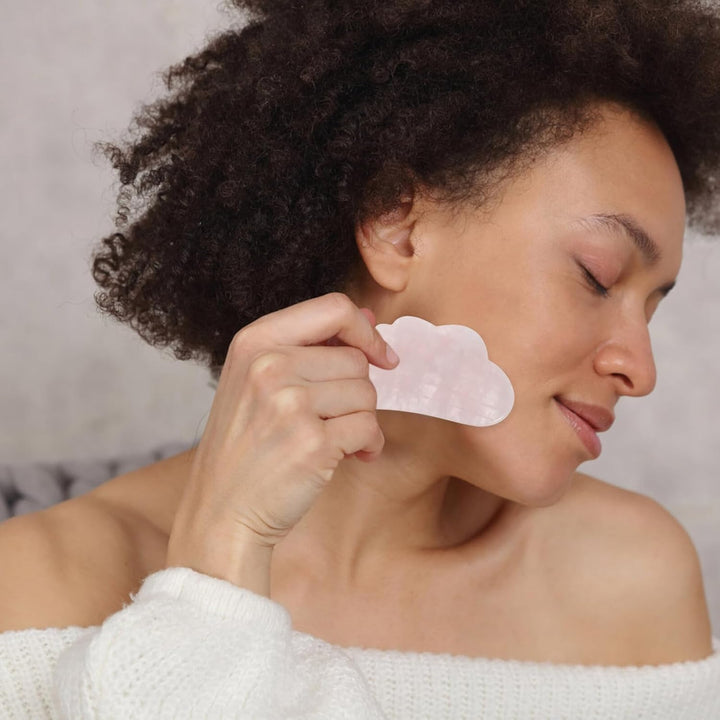 Pink Crystal Wing Shape Gua Sha Facial Scraping Massage Tool for Skin Care Anti-Puffiness and Fine Lines Reduction Natural Crystal Jade Beauty Spa Tool for Face and Eye Use