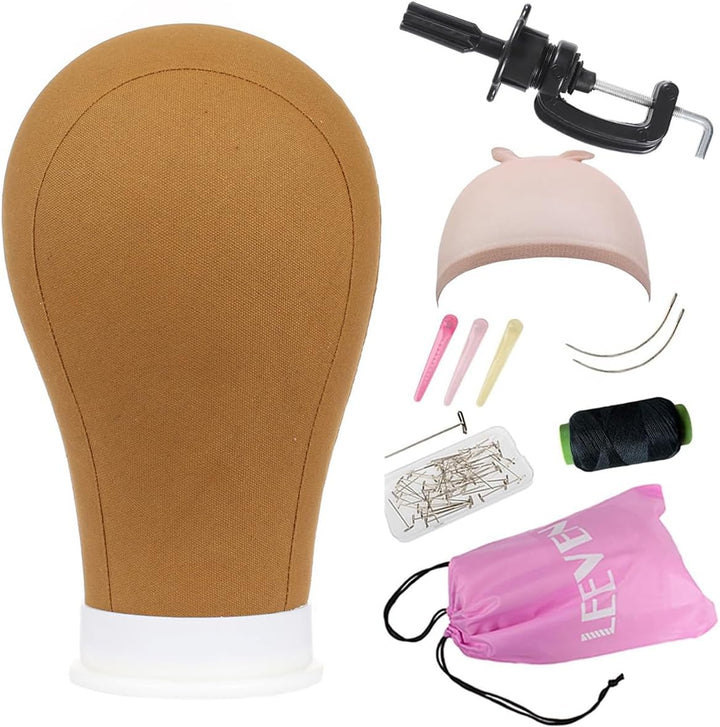 21 Inch Canvas Wig Head Mannequin Head with T Pins and Clamp Stand Canvas Block Head for Wig Making/Display/Styling 21 Inch