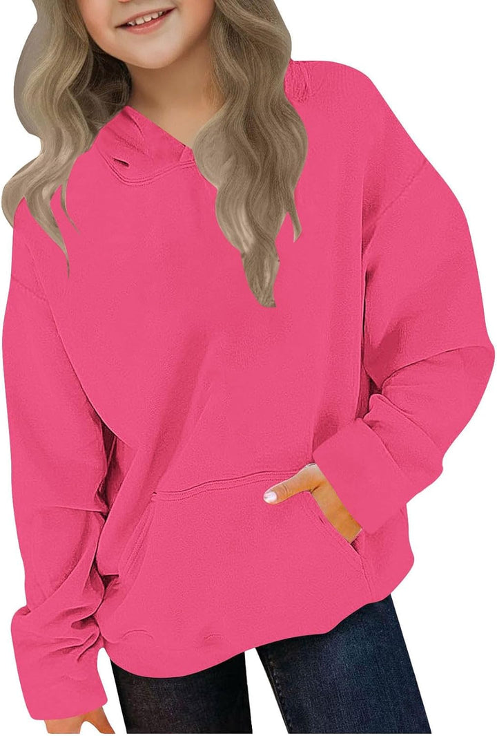Girls Fleece Hooded Sweatshirt Warm Thickened Pullover with Cuffed Sleeves for Toddler and Big Kids Casual Outerwear