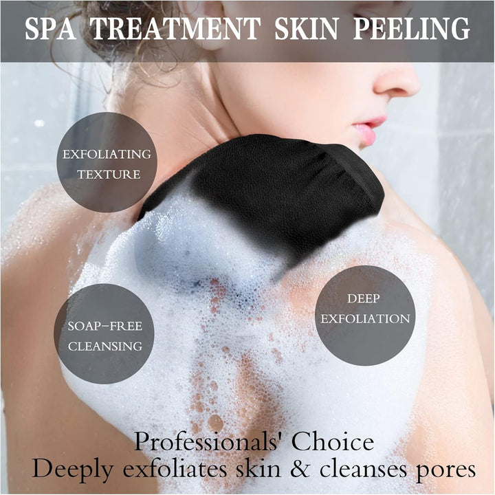 Exfoliating Gloves, 3 Pack Body Scrub Glove Bath SPA Exfoliating Mitts, Dual-Sided Deep Clean Exfoliation Scrubbing Mitt, Dead Skin Remover Glove Deep Body Scrubber（White+Pink+Black）