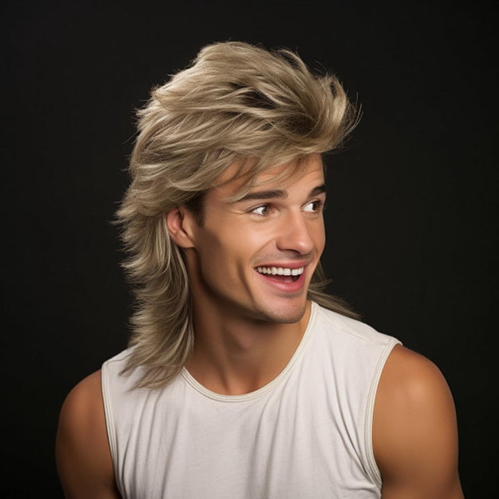 Blonde Mullet Wig|Mens Wig for Adult|Pop Rock Wigs for Men|Mens Wigs Fancy Dress for 70S|80S Wig
