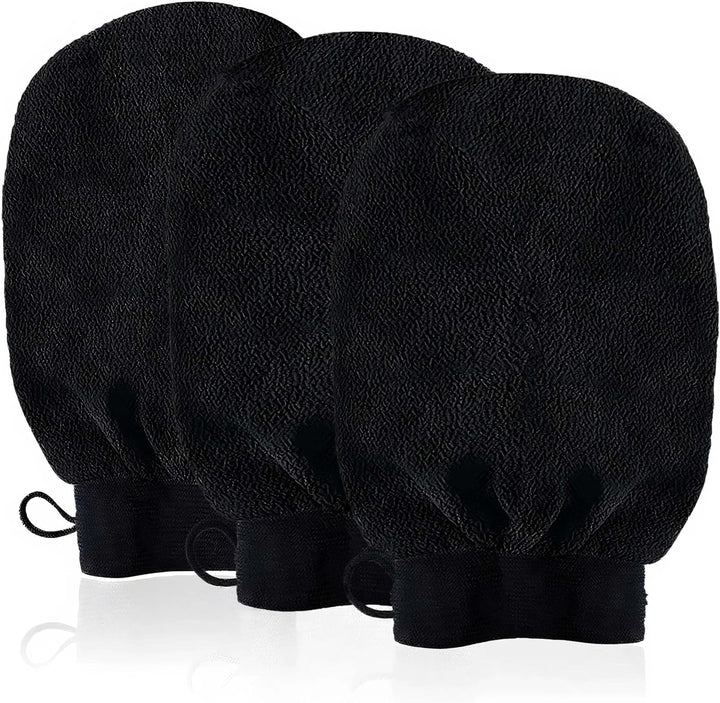 Exfoliating Gloves, 3 Pack Body Scrub Glove Bath SPA Exfoliating Mitts, Dual-Sided Deep Clean Exfoliation Scrubbing Mitt, Dead Skin Remover Glove Deep Body Scrubber（White+Pink+Black）