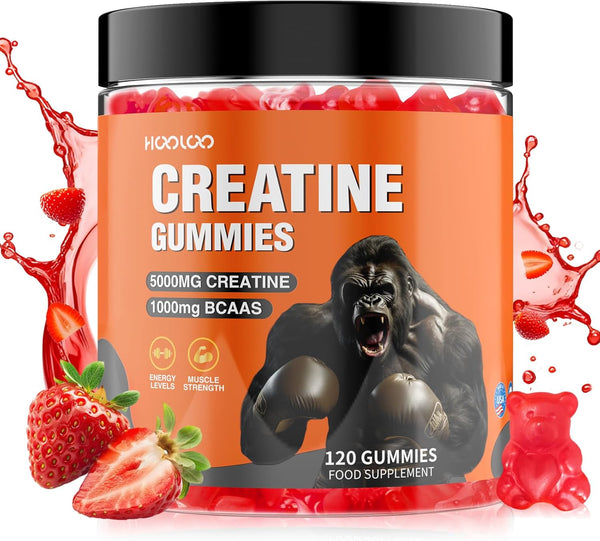 Creatine Gummies 5000Mg Creatine Monohydrate with 1000Mg Bcaas per Serving (2 Month Supply) for Men & Women, Vegan & Sugar-Free, Easy Pre/Post Workout Gym Support for Performance and Muscle Power
