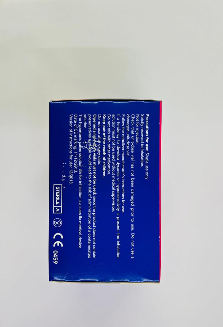 Hypertonic Saline Inhalation Solution 3%. Inhalation Solution for Adults & Children. Box Contains 30 Single Dose Vials of 4Ml.