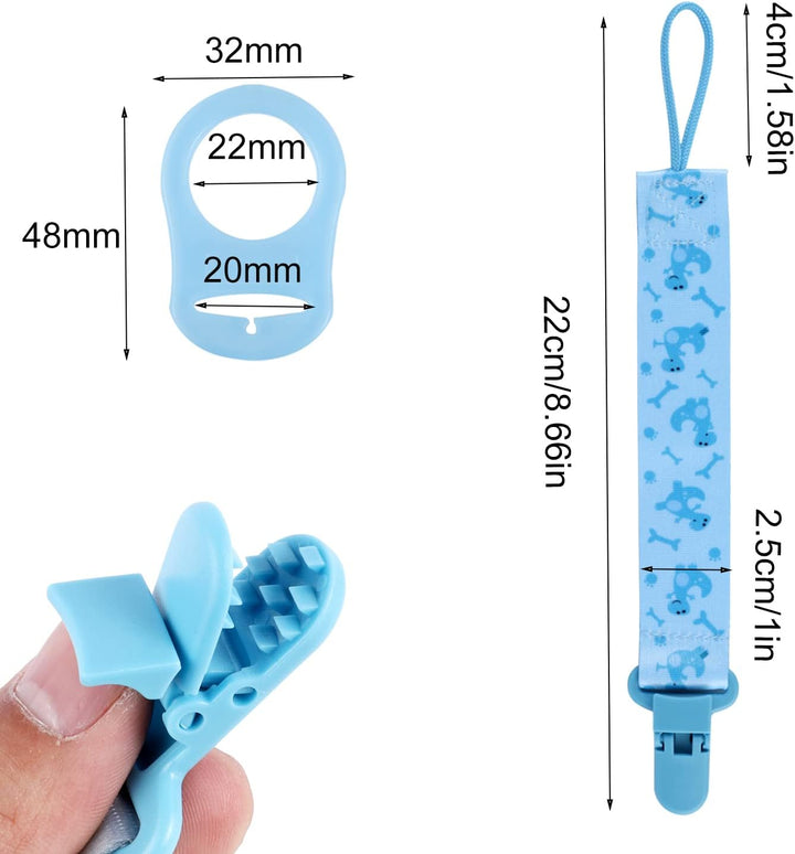 8 Pcs Dummy Clips Boys with Adapters, Silicone Button Ring Pacifier Holder Leashes Adapters Fits All Pacifiers for Baby Teething Toys Baby Shower
