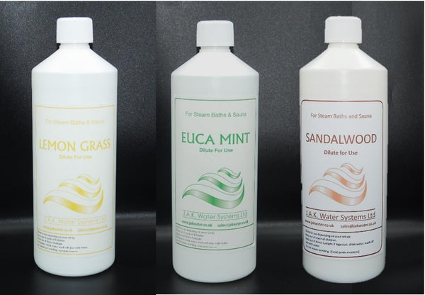 Spa Fragrance, Sauna and Steam Room Milk, Essential Oils, 3 X 1 Litre Multipack (Lemongrass, Eucamint, Sandalwood)