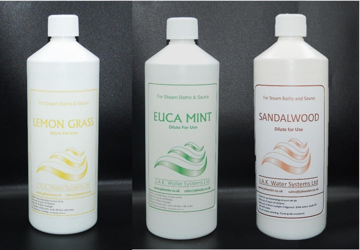 Spa Fragrance, Sauna and Steam Room Milk, Essential Oils, 3 X 1 Litre Multipack (Lemongrass, Eucamint, Sandalwood)