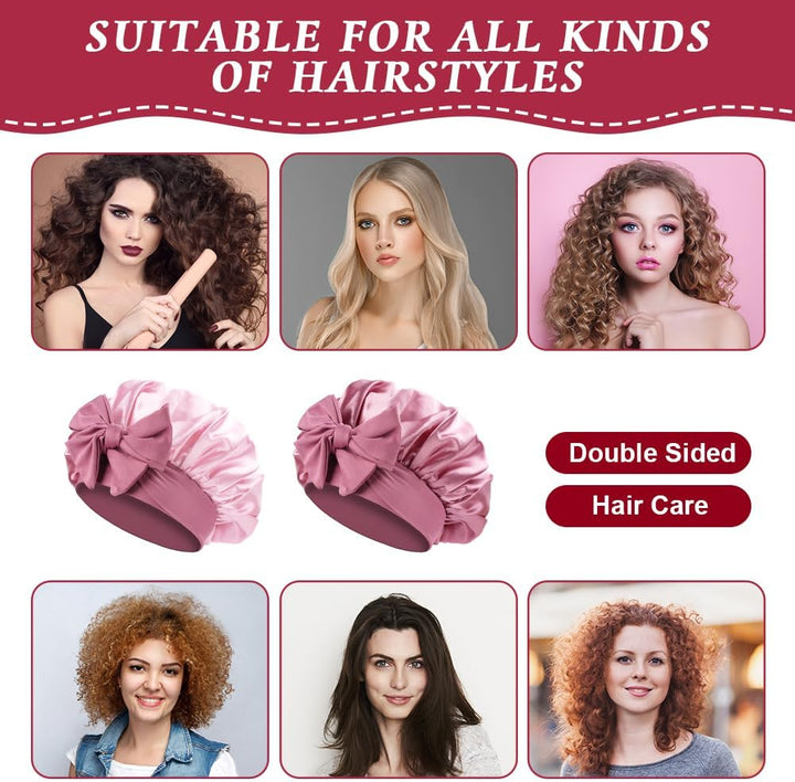 Satin Bonnet, Double-Sided Silk Bonnet Hair Wrap for Sleeping, Night Hair Sleep Cap with Elastic Band, Hair Care Head Cover Hat for Women Girls Long, Straight, Curly Hair