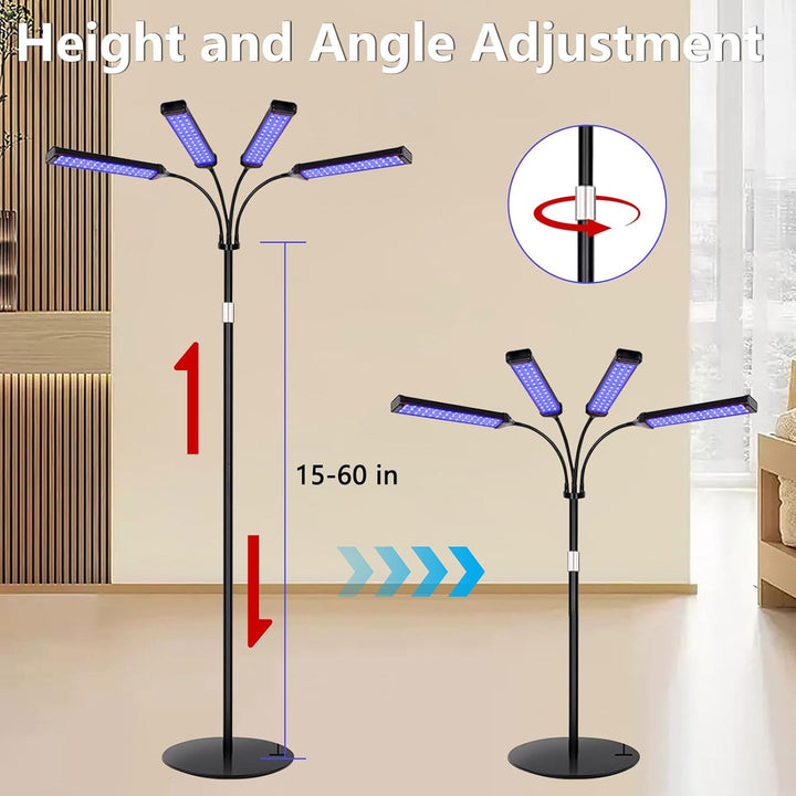 Tanning Lamp for Home with 660Nm & 850Nm Blue Light, 540Pcs Leds Tanning Lamp with 4 Lamp Heads, Adjustable Height and Angle, 3 Modes, 5 Brightness Levels, Timer Setting, Sunbeds for Face and Body