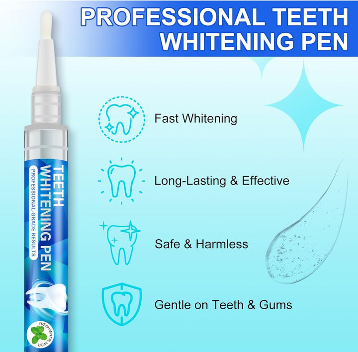 Teeth Whitening Pen - Teeth Whitening Gel Essence, 6 PCS Deluxe Kit, 5 Minute Effective Whitener Bleach Pen for Adults, No Sensitivity, Mint