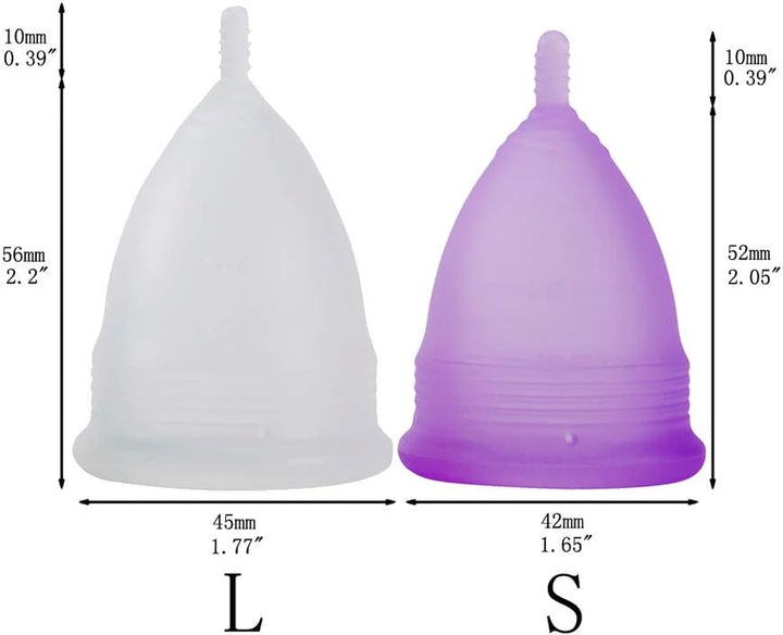 Reusable Menstrual Cups Set of 4, Period Cup, 2 Pcs Small and 2 Pcs Large (Purple and White)