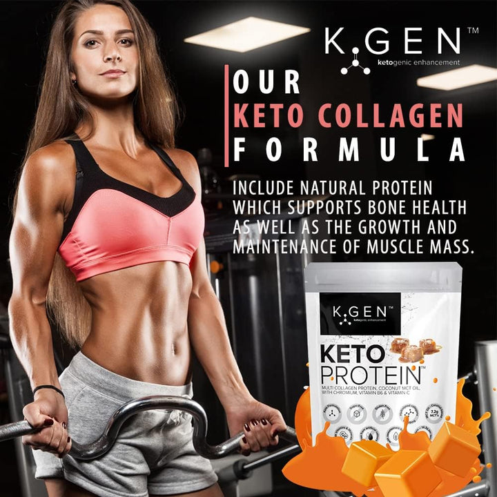 K-GEN™ Keto Collagen Protein Powder Advanced Salted Caramel Powder with Multi Collagen Blend, Coconut MCT, Vitamin C + B6 Stevia | UK Made for Keto, Paleo & Primal | Free-From: Sugar & Gluten