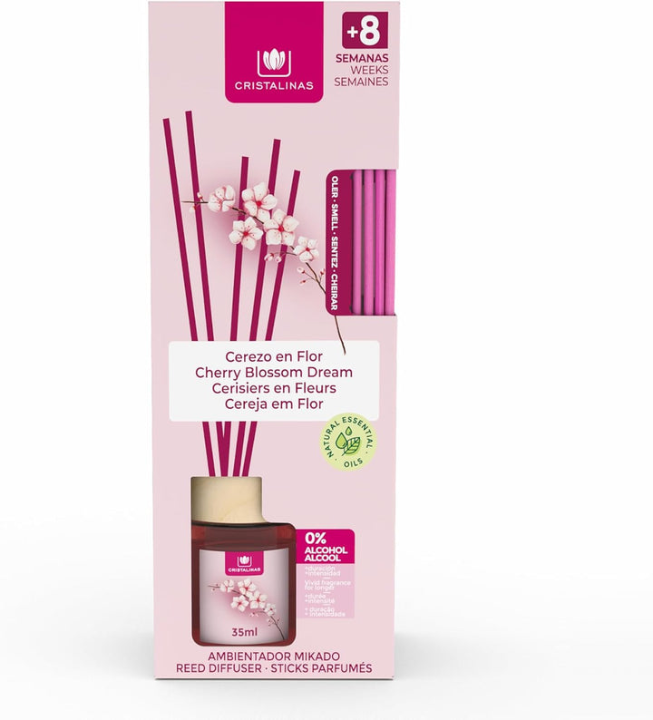 35Ml Cherry Blossom Air Fresheners for Home - Reed Diffusers for Home - Home Fragrance Lasts Upto 8 Weeks - Room Diffuser Sticks with Coloured Fragrance Oil