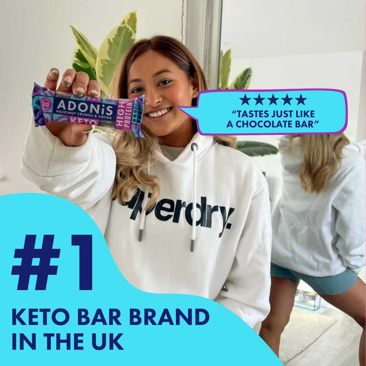 Hazelnut Crunch & Cocoa High Protein Keto Bars (16X45G) | Vegan & Keto-Friendly | 100% Natural Keto Snacks | Sugar Free, Palm Oil Free, Dairy Free | Low Sugar & Low Carb | Ideal for a Keto Diet