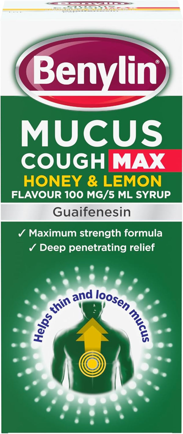 Mucus Cough Max - Honey and Lemon Flavour, Helps Reduce Cough Intensity from Day 1 - Cough Medicine for Adults - 100 Mg/5 Ml Syrup, 300 Ml (Pack of 1)