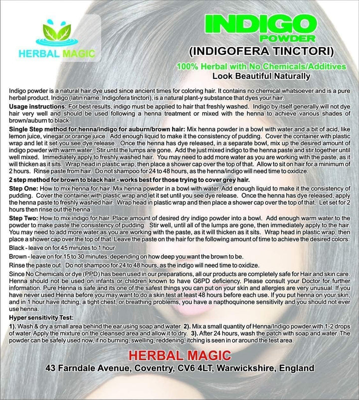 'S Organic Indigo Powder for Hair, USDA, Herbal Hair Dye, Natural Hair Mask/Color - Free from Fillers & Preservatives-100G