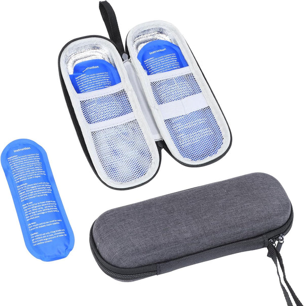 Insulin Pen Travel Case with 2 Ice Packs – Portable Diabetic Medication Cooler Bag, Oxford Fabric, Water-Resistant Shockproof Organizer for Insulin Pens, Vials and Medical Supplies
