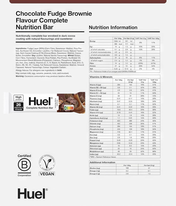 Complete Nutrition Bars - 55G Bars - Pick Any 10-5 Flavours to Choose from - Choc Chip Cookie Dough, Dark Chocolate & Raspberry, Chocolate Fudge Brownie, Peanut Caramel and Chocolate Caramel
