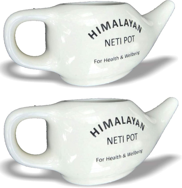 Ceramic Neti Pot and Himalayan Neti Himaliyan Salt, Neti Pot Sinus Rinse for Nasal Flushing Detoxing Cleanser Sinus Relief Nasal Rinse Sinus Rinse Saline Solution Salt Pot (Pack of 2)