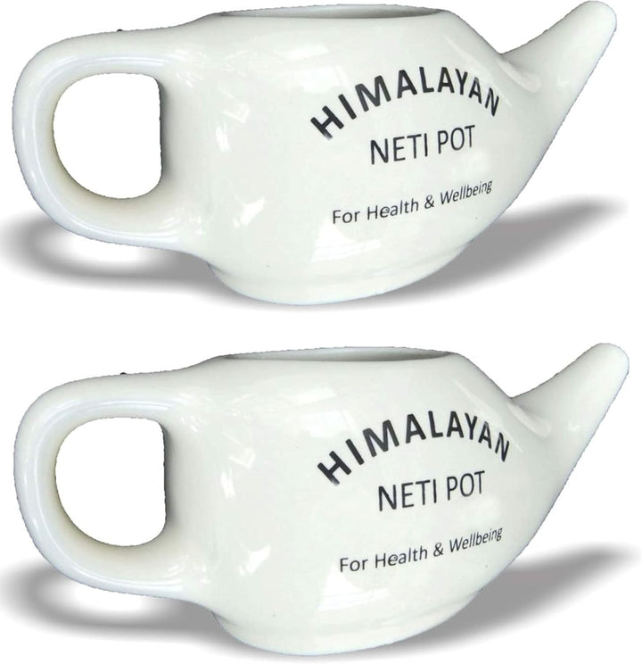 Ceramic Neti Pot and Himalayan Neti Himaliyan Salt, Neti Pot Sinus Rinse for Nasal Flushing Detoxing Cleanser Sinus Relief Nasal Rinse Sinus Rinse Saline Solution Salt Pot (Pack of 2)