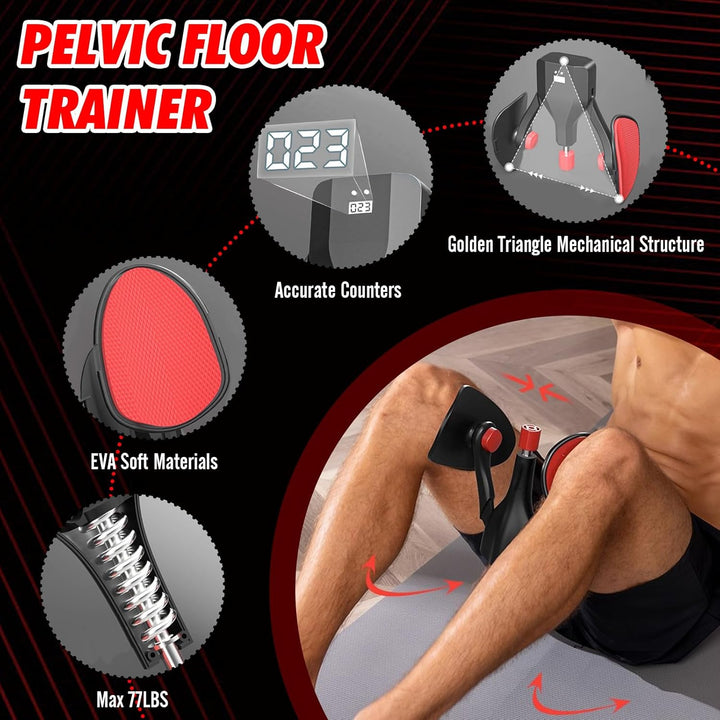 Pelvic Floor Muscle Trainer for Men, Thigh Master Automatic Counting 360°Rotating 77Lbs Pelvic Floor Exerciser Women Arms Buttocks Strength Training Equipment Hip Trainer for Home Workout
